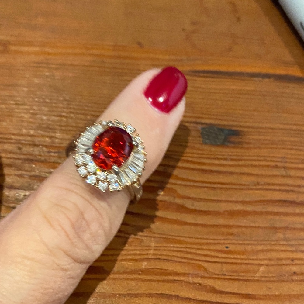 Elegant Red Gemstone Ring with Silver Accents